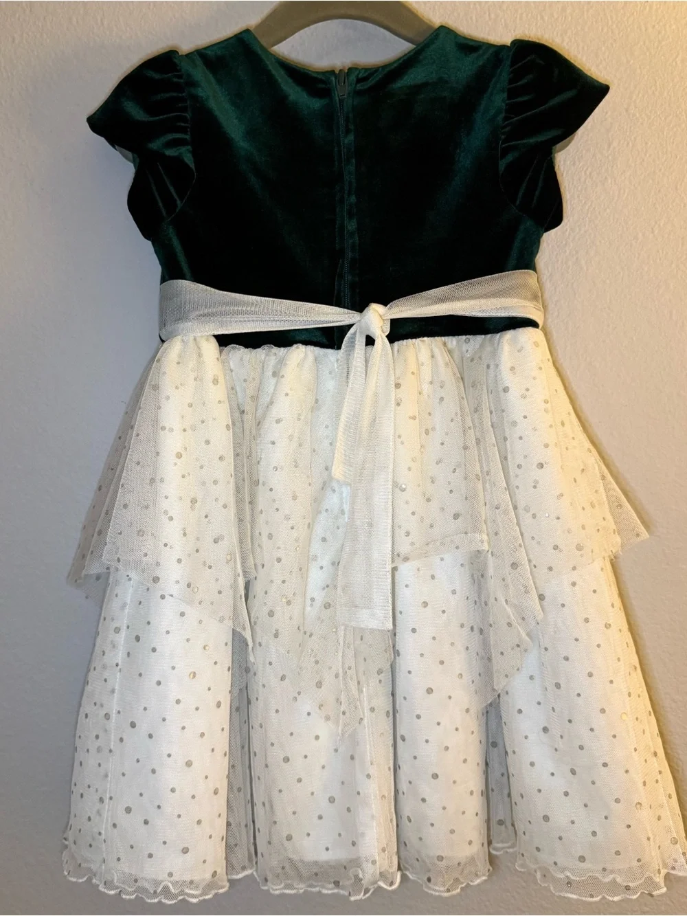 iris & ivy Dark Green Velvet and Ivory Tulle Flower Girl Dress